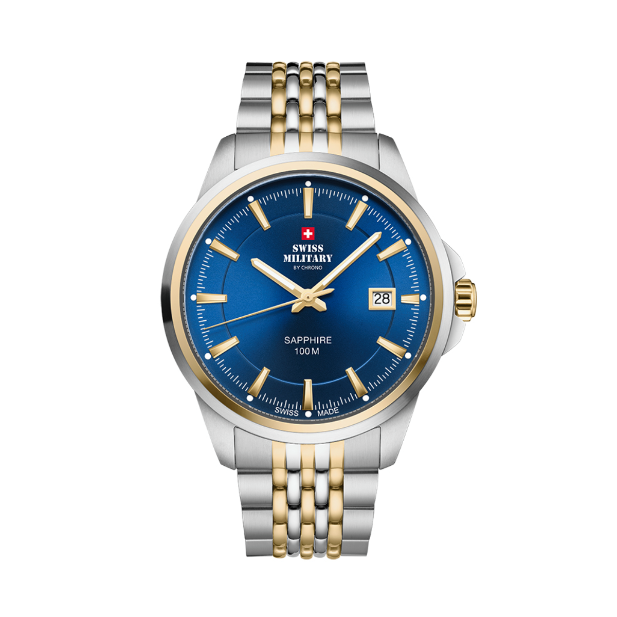 SWISS MILITARY Gent's Blue Dial 2-Tone Steel & Gold Bracelet Classic Dress Watch SM34104.05