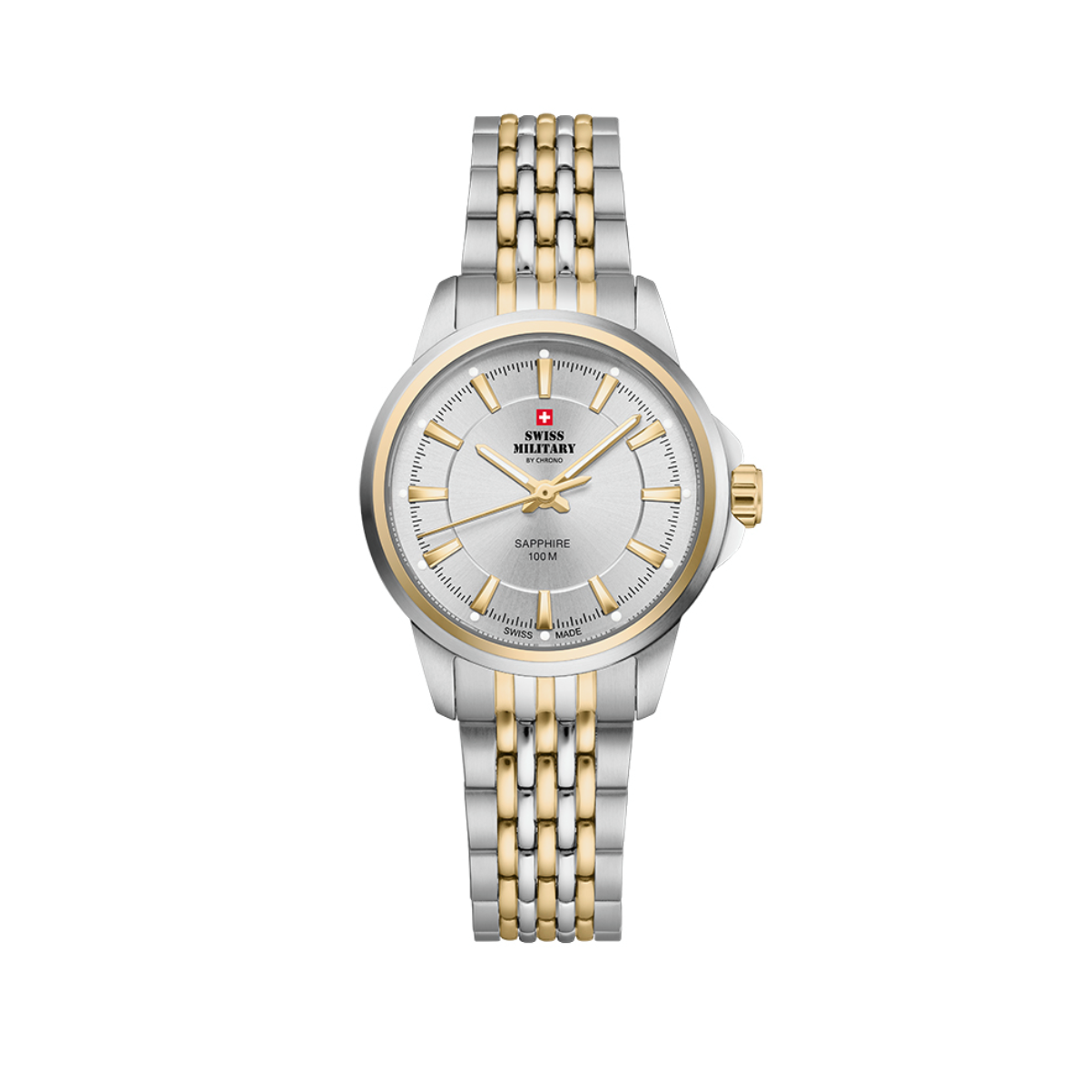 SWISS MILITARY Ladies Silver Dial 2-Tone Steel & Gold Bracelet Classic Dress Watch SM34105.04