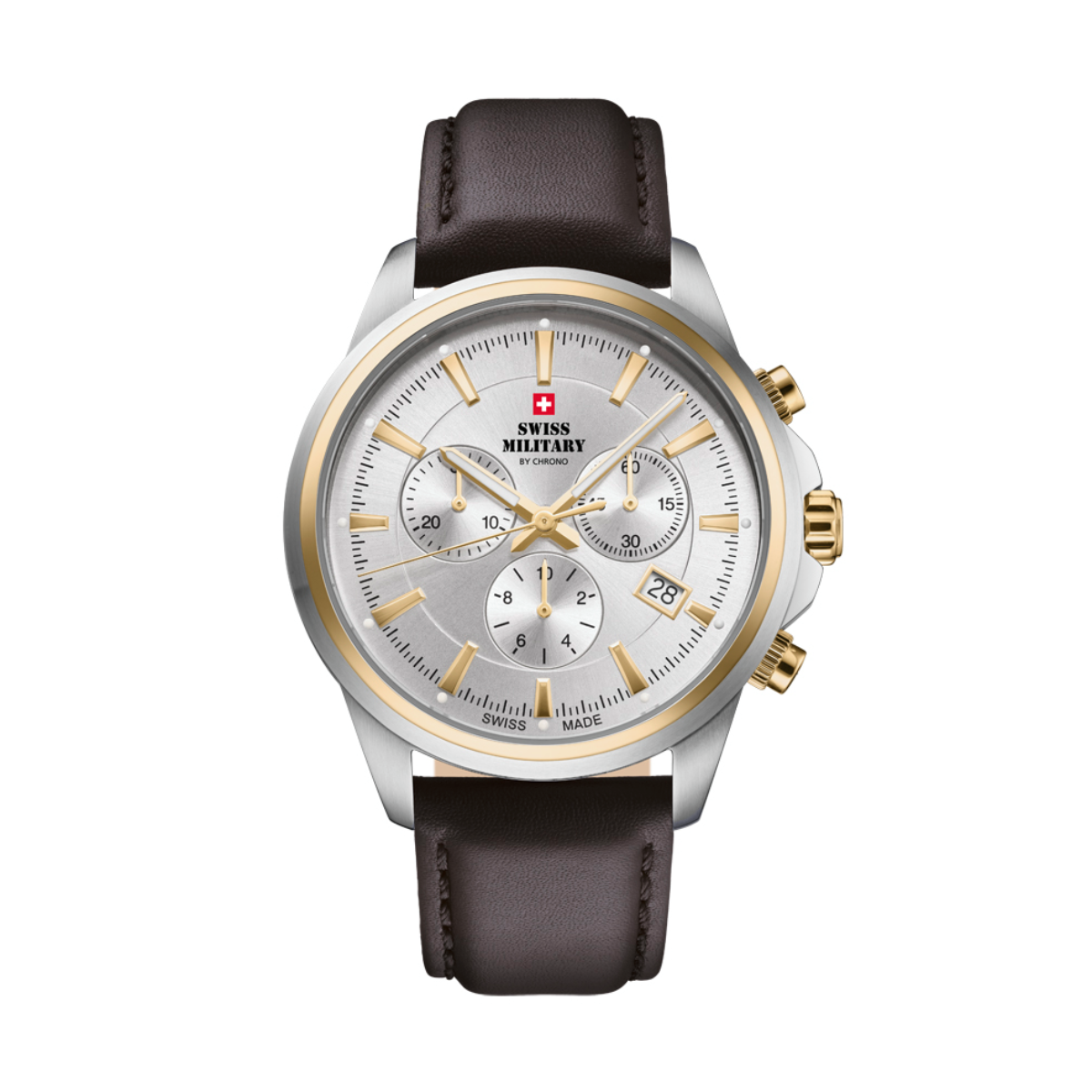 SWISS MILITARY Gent's Silver Dial Brown Leather Strap Chronograph Dress Watch SM34107.15