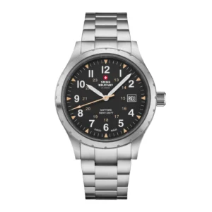 SWISS MILITARY Gent's Black Dial Stainless Steel Bracelet Military Style Field Watch SM34108.01
