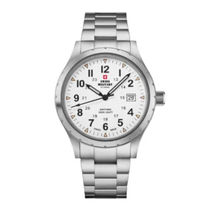 SWISS MILITARY Gent's White Dial Stainless Steel Bracelet Military Style Field Watch SM34108.02
