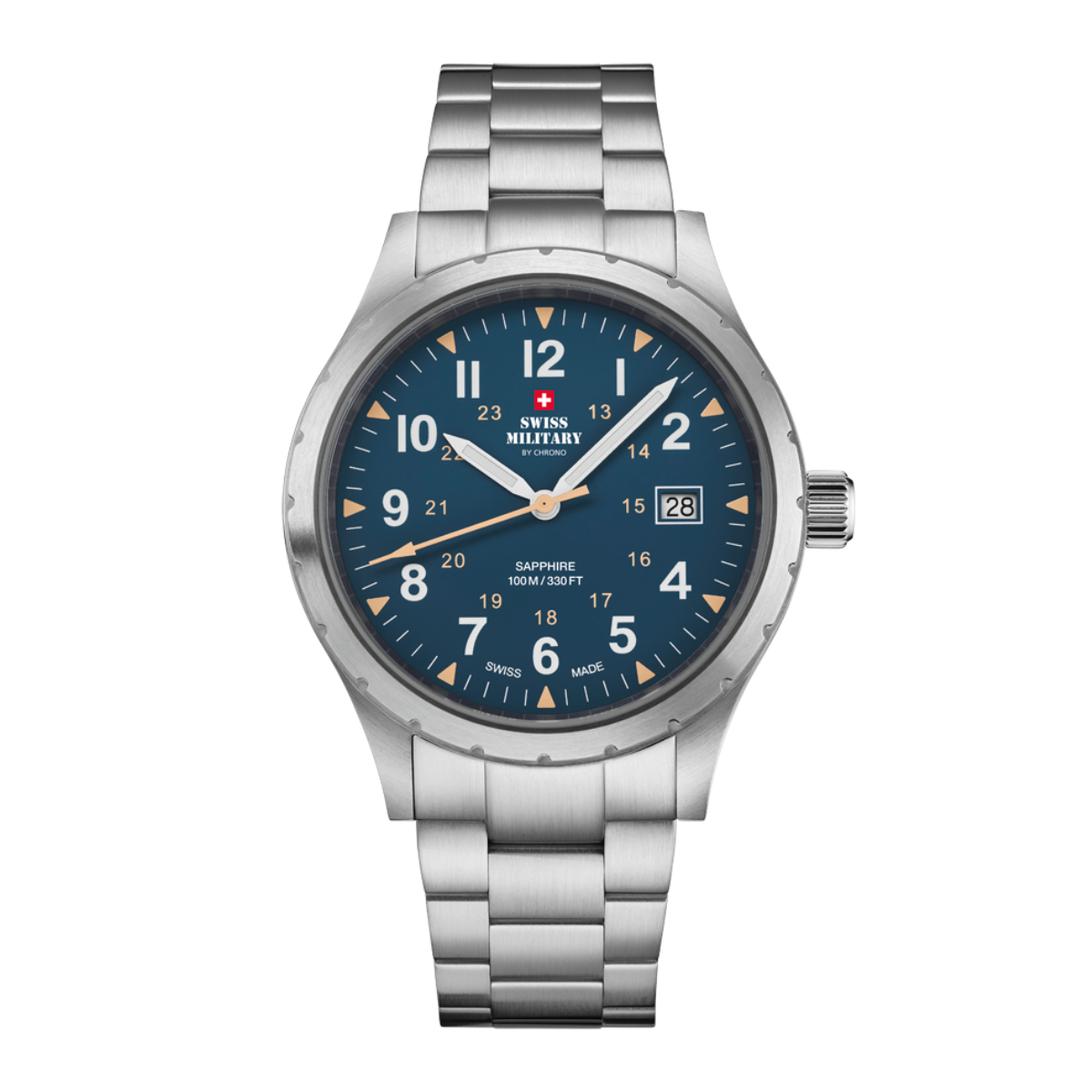 SWISS MILITARY Gent's Blue Dial Stainless Steel Bracelet Military Style Field Watch SM34108.03