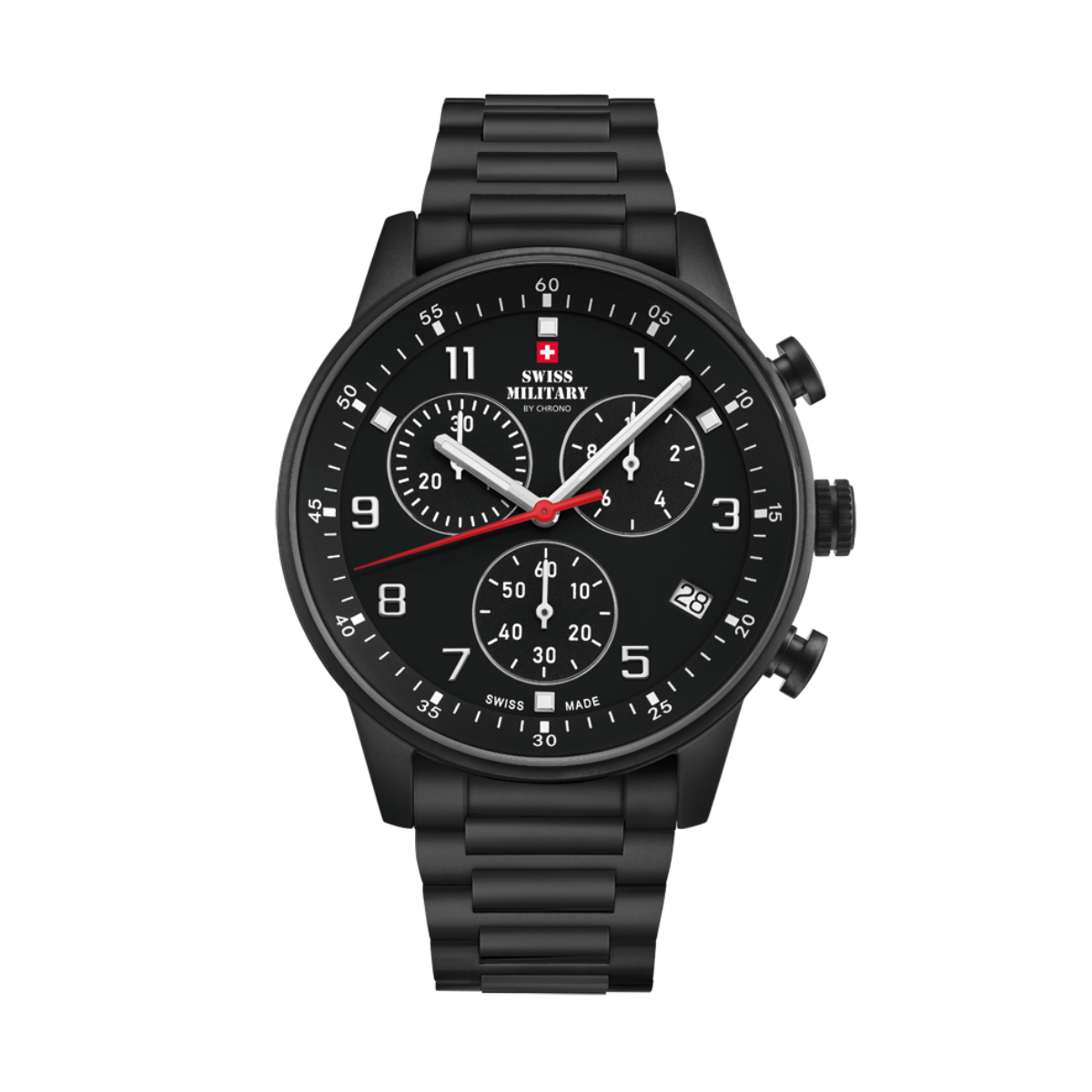 SWISS MILITARY Gent's Black Dial Stainless Steel Bracelet Chronograph Dress Watch SM34114.07