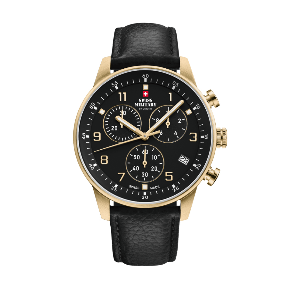 SWISS MILITARY Gent's Black Dial Black Leather Strap Chronograph Dress Watch SM34114.10