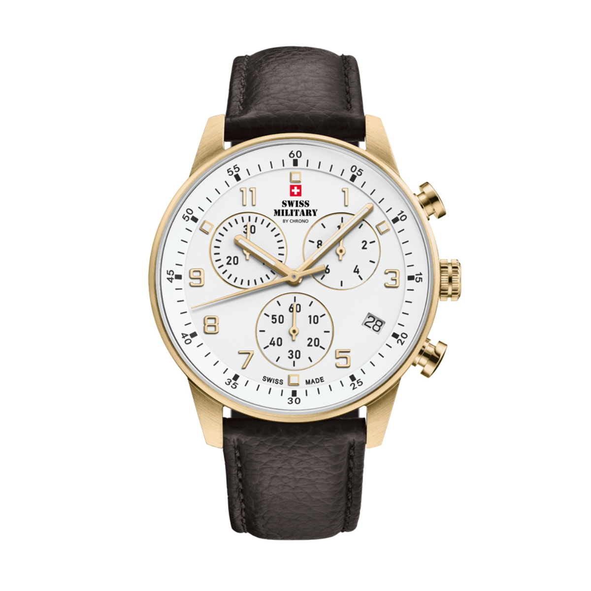 SWISS MILITARY Gent's White Dial Brown Leather Strap Chronograph Dress Watch SM34114.11
