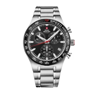 SWISS MILITARY Gent's Black Dial Stainless Steel Bracelet Chronograph Sports Watch SM34115.01