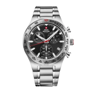 SWISS MILITARY Gent's Black Dial Stainless Steel Bracelet Chronograph Sports Watch SM34115.03
