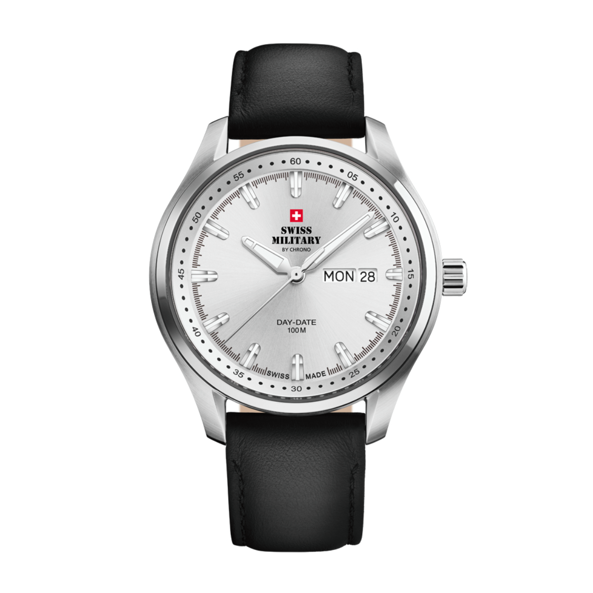 SWISS MILITARY Gent's Silver Dial Black Leather Strap Watch SM34116.05