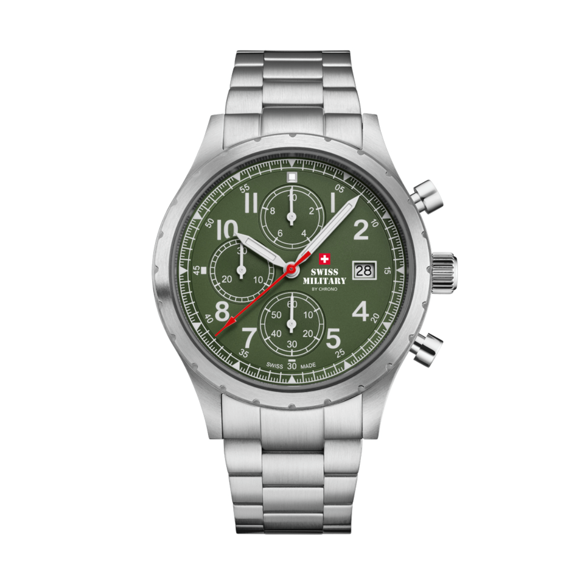 SWISS MILITARY Gent’s Green Dial Stainless Steel Bracelet Chronograph Sports Watch SM34117.03