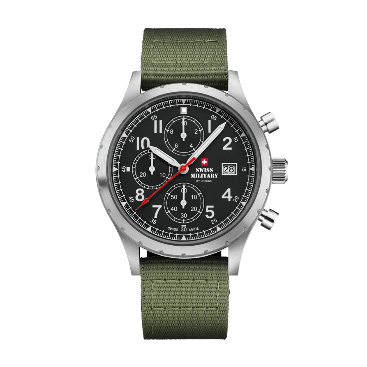 SWISS MILITARY Gent’s Black Dial Green Fabric Strap Chronograph Sports Watch SM34117.06