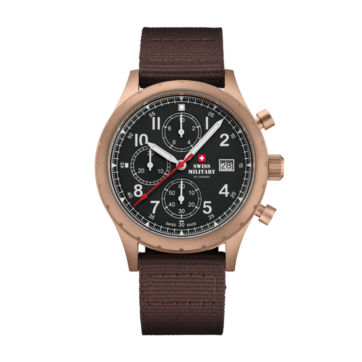SWISS MILITARY Gent’s Black Dial Brown Fabric Strap Chronograph Sports Watch SM34117.09