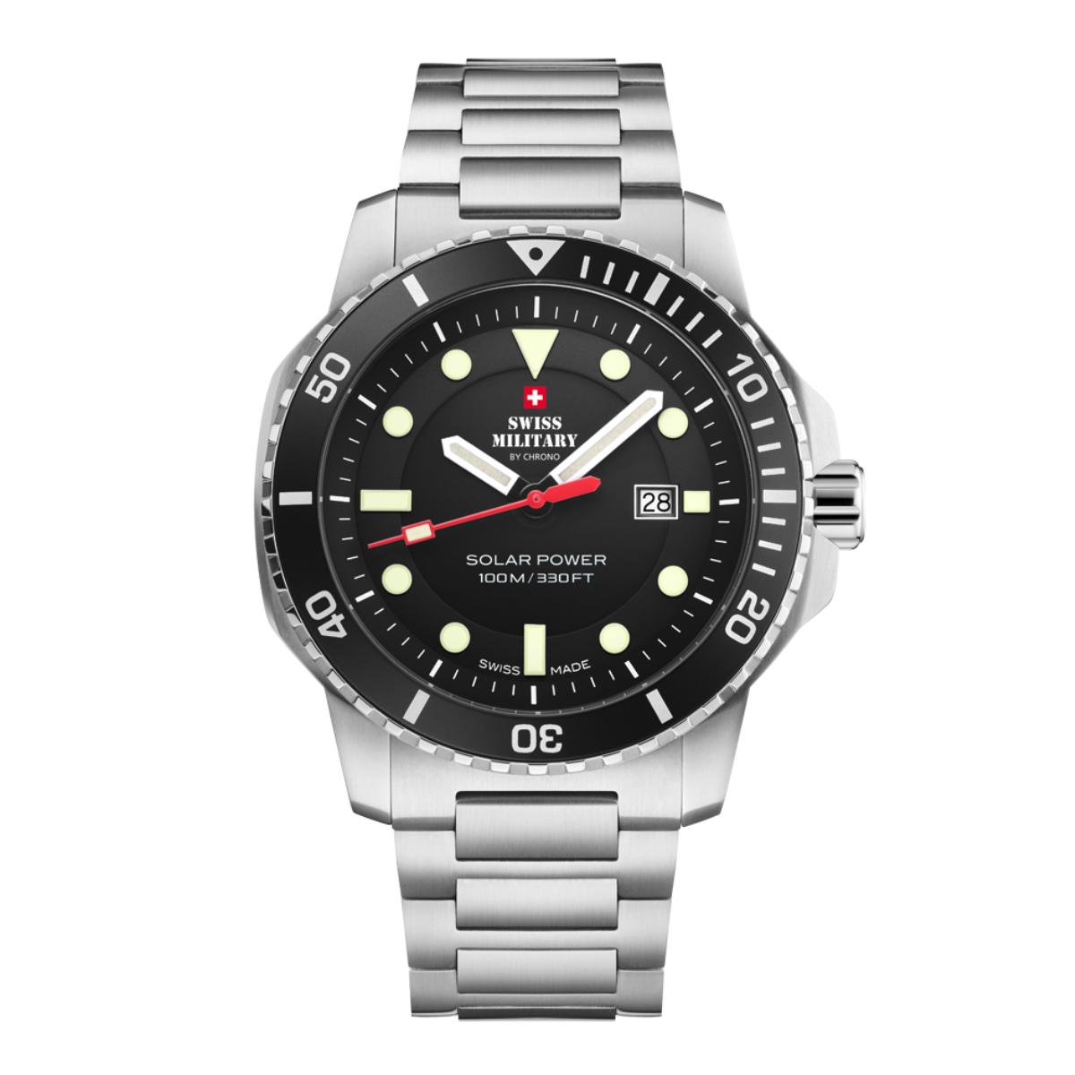 SWISS MILITARY Gent’s Solar Black Dial Stainless Steel Bracelet Sports Watch SMS34102.01