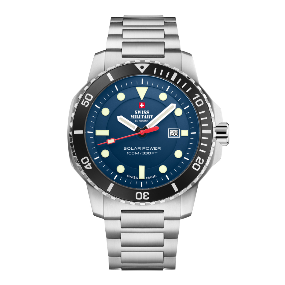 SWISS MILITARY Gent’s Solar Blue Dial Stainless Steel Bracelet Sports Watch SMS34102.02