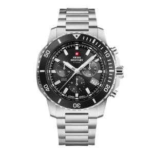 SWISS MILITARY Gent’s Solar Black Dial Stainless Steel Bracelet Chronograph Sports Watch SMS34113.01