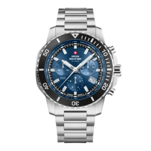 SWISS MILITARY Gent’s Solar Blue Dial Stainless Steel Bracelet Chronograph Sports Watch SMS34113.02