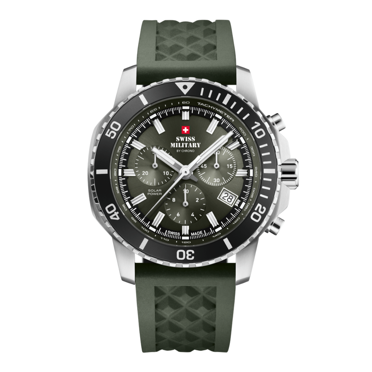 SWISS MILITARY Gent’s Solar Green Dial Green Silicone Strap Chronograph Sports Watch SMS34113.04