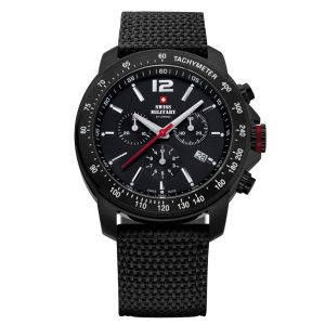 SWISS MILITARY Gent's Black Dial Black Nylon Fabric Strap Chronograph Sports Watch SM34033.06