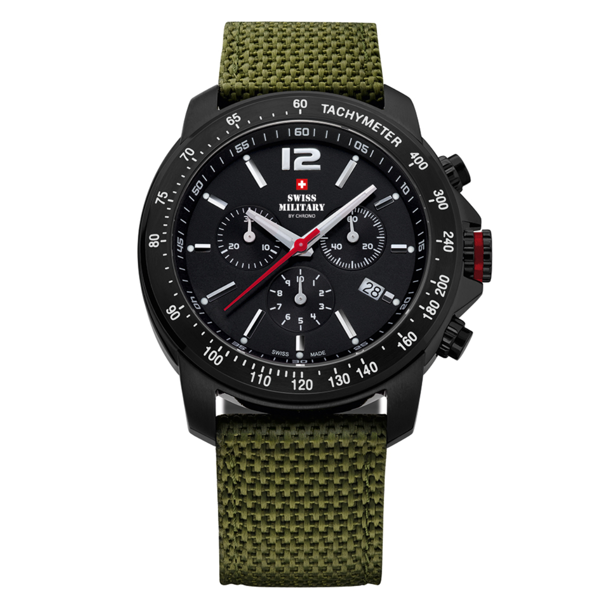 SWISS MILITARY Gent's Black Dial Green Nylon Fabric Strap Chronograph Sports Watch SM34033.07