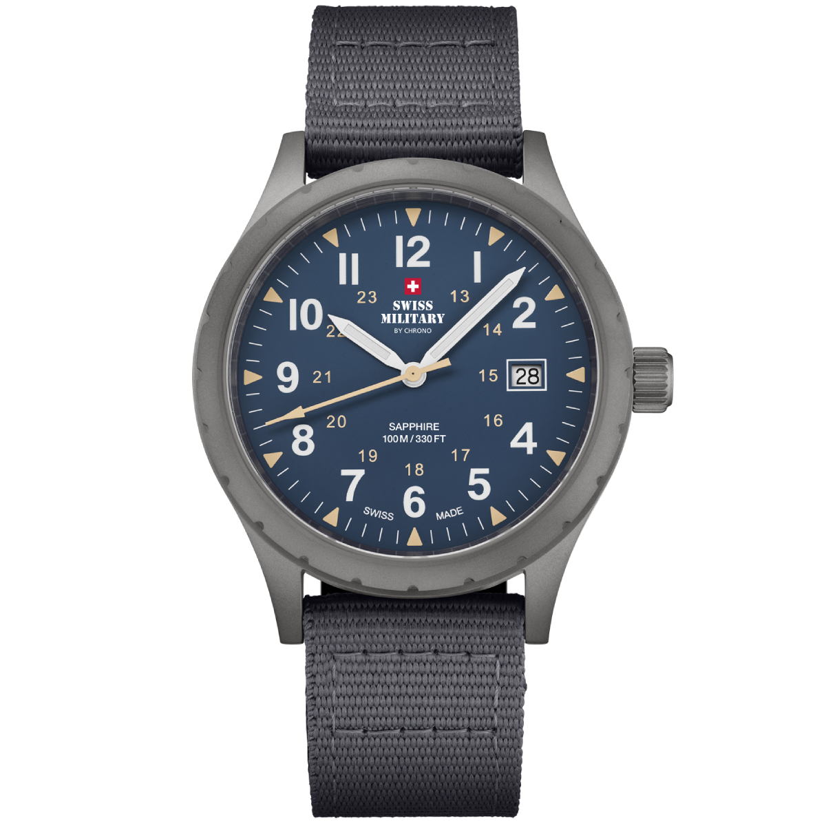 SWISS MILITARY Blue Dial Grey Canvas Strap Gent's Military Style Field Watch SM34108.05