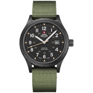 SWISS MILITARY Black Dial Green Canvas Strap Gent's Military Style Field Watch SM34108.07