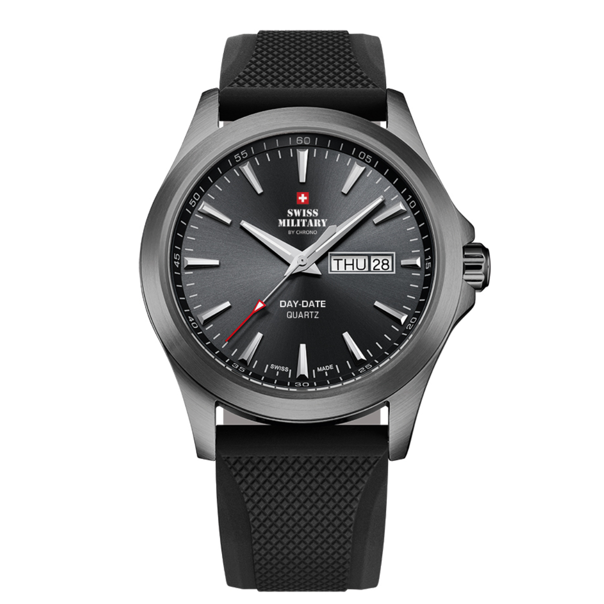 SWISS MILITARY Dark Grey Dial Black Silicone Strap Day & Date Gent's Military Style Field Watch SMP36040.19