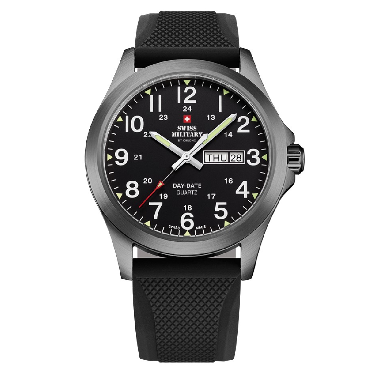 SWISS MILITARY Black Dial Black Silicone Strap Day & Date Gent's Military Style Field Watch SMP36040.20