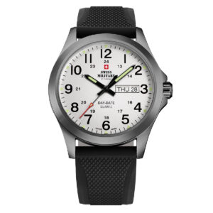 SWISS MILITARY White Dial Black Silicone Strap Day & Date Gent's Military Style Field Watch SMP36040.21