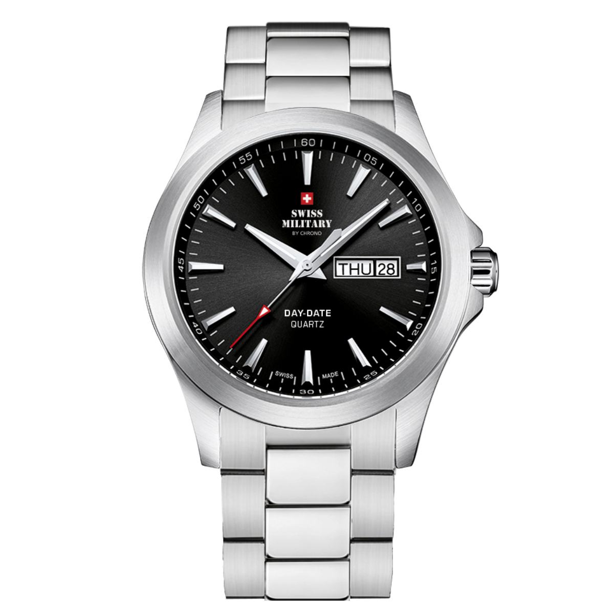 SWISS MILITARY Black Dial Black Stainless Steel Bracelet Day & Date Gent's Military Style Field Watch SMP36040.22