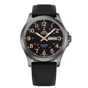 SWISS MILITARY White Dial Black Silicone Strap Day & Date Gent's Military Style Field Watch SMP36040.31