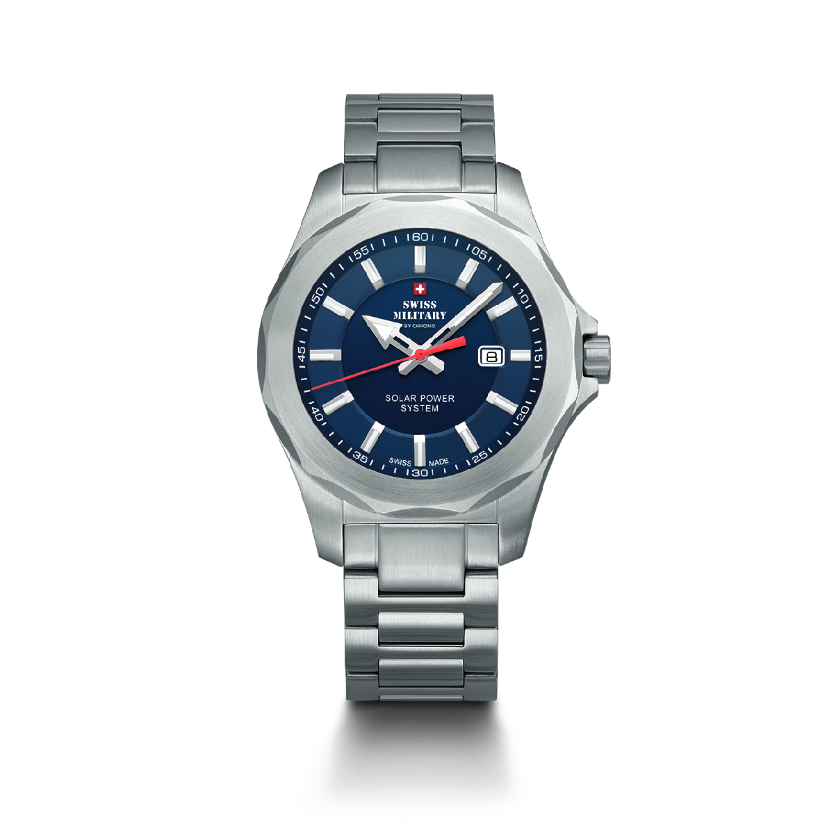 SWISS MILITARY Gent’s Solar Blue Dial Stainless Steel Bracelet Sports Watch SMS34073.02