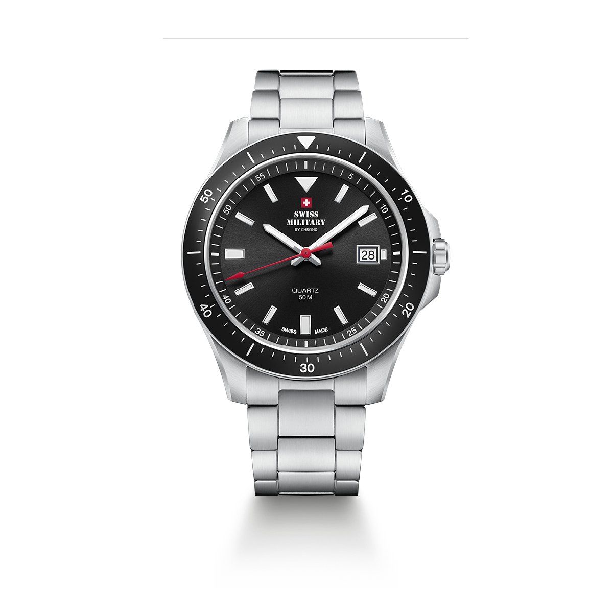 SWISS MILITARY Gent’s Black Dial Stainless Steel Bracelet Classic Sports Watch SM34082.01