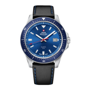 SWISS MILITARY Gent’s Blue Dial Black Leather Strap Classic Sports Watch SM34082.05