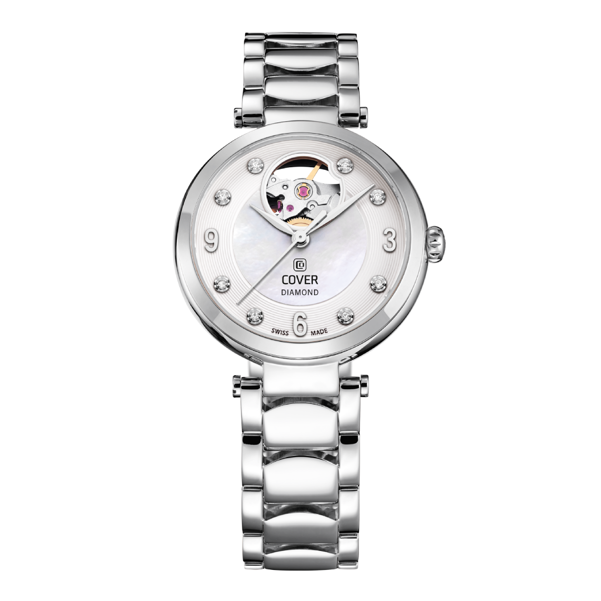 COVER Ladies Diamond Open Heart Mother of Pearl Dial Dress Watch COA8.01