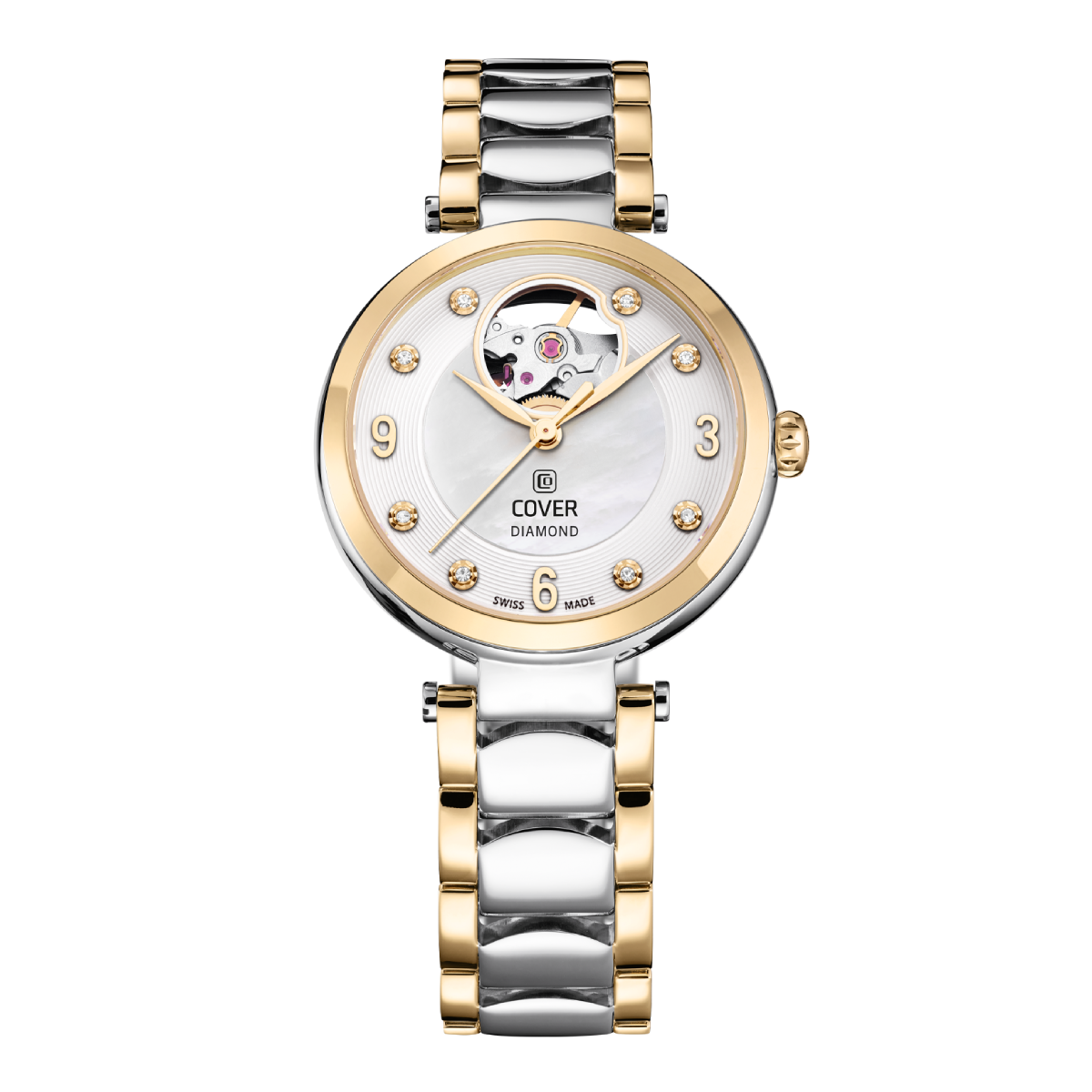 COVER Ladies Diamond Open Heart Mother of Pearl Dial Dress Watch COA8.02