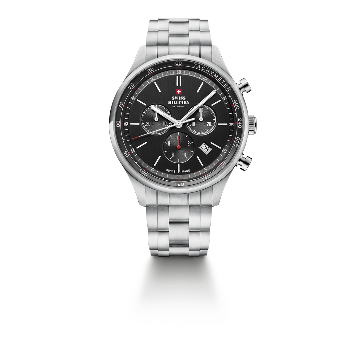 SWISS MILITARY Gent's Black Dial Stainless Steel Bracelet Chronograph Sports Watch SM34081.01