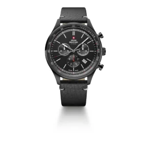SWISS MILITARY Gent's Black Dial Black Leather Strap Chronograph Sports Watch SM34081.10