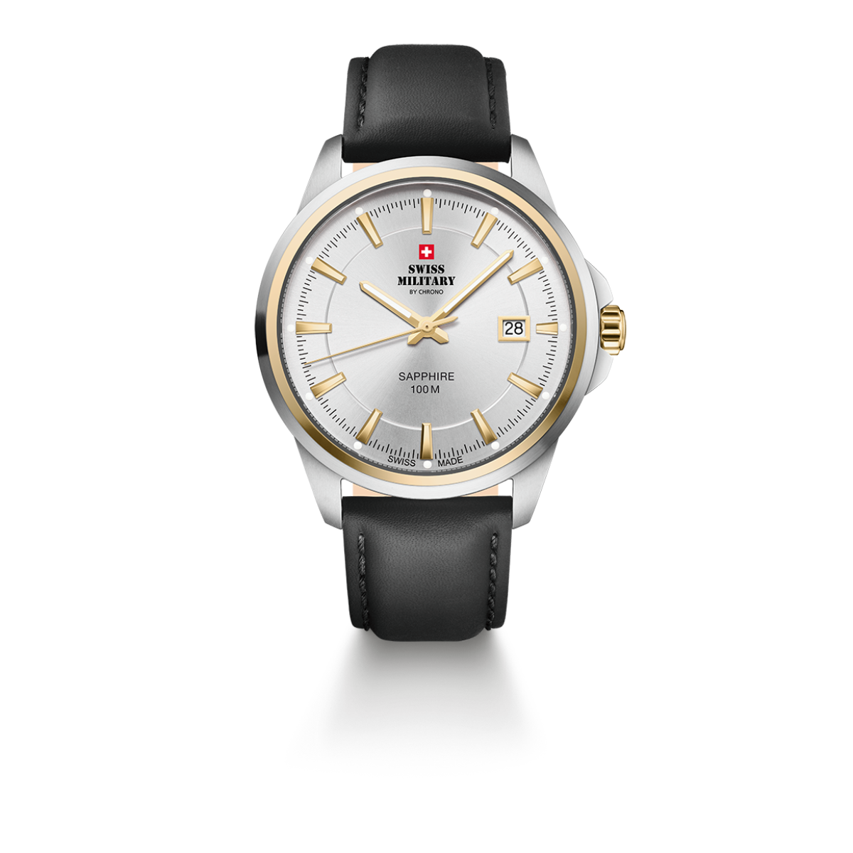 SWISS MILITARY Gent's Silver Dial Black Leather Strap Classic Dress Watch SM34104.11