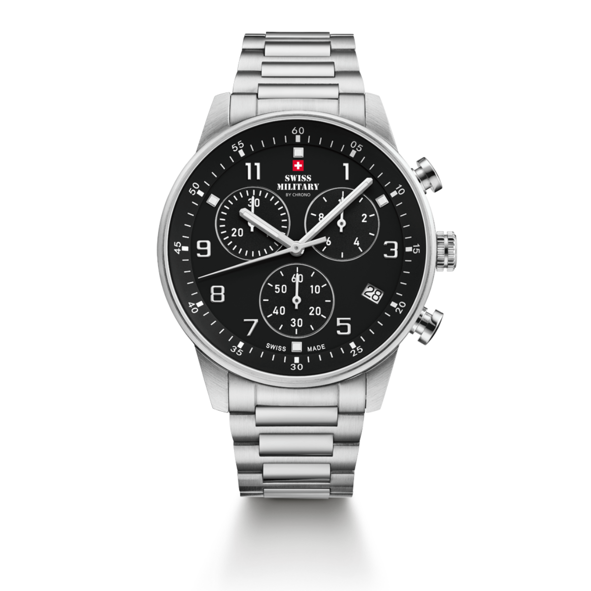 SWISS MILITARY Gent's Black Dial Stainless Steel Bracelet Chronograph Dress Watch SM34114.01