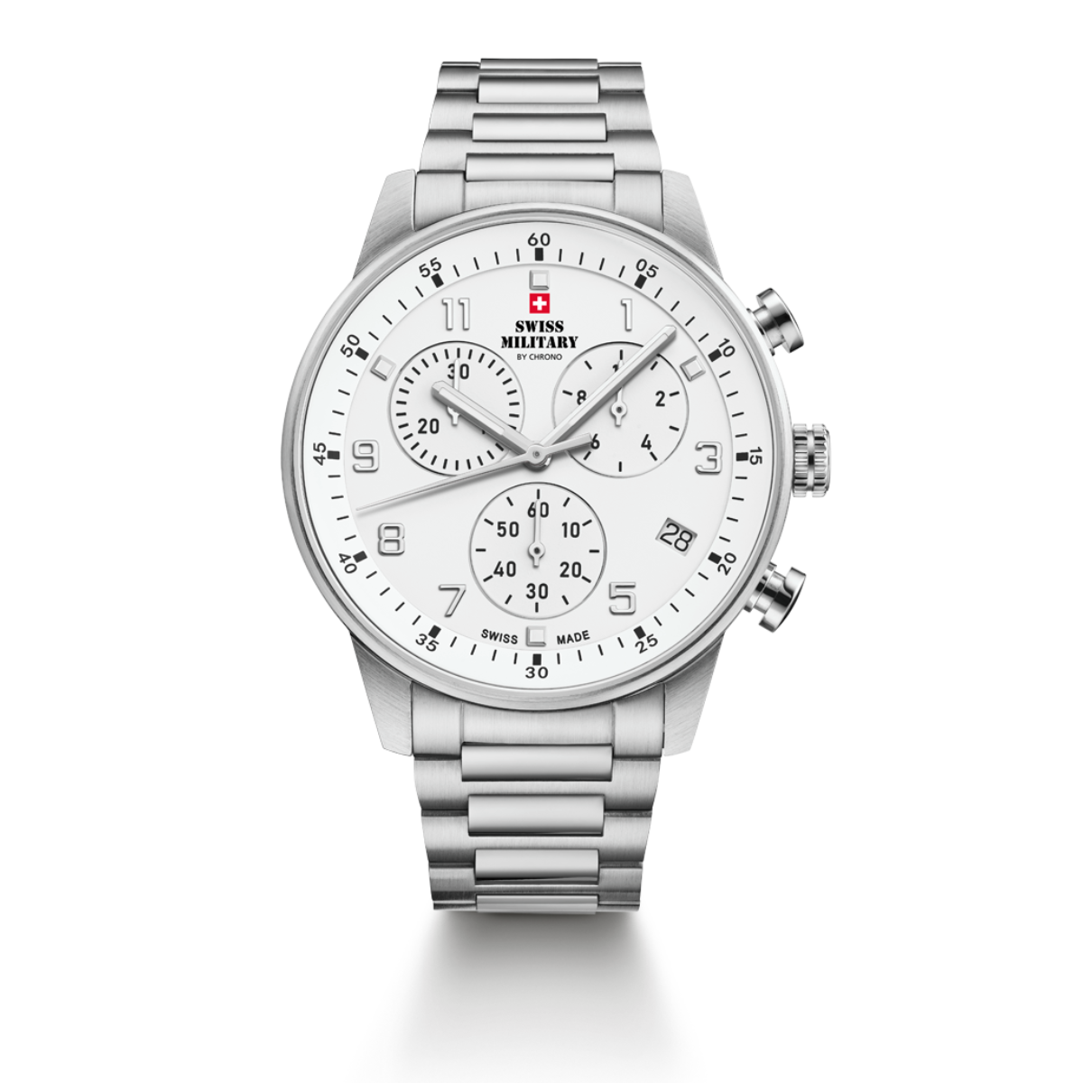 SWISS MILITARY Gent's White Dial Stainless Steel Bracelet Chronograph Dress Watch SM34114.02
