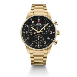 SWISS MILITARY Gent's Black Dial Gold Bracelet Chronograph Dress Watch SM34114.05