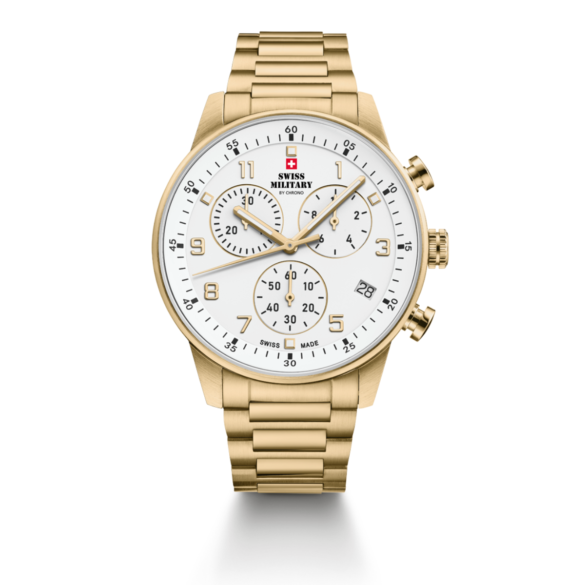 SWISS MILITARY Gent's White Dial Gold Bracelet Chronograph Dress Watch SM34114.06