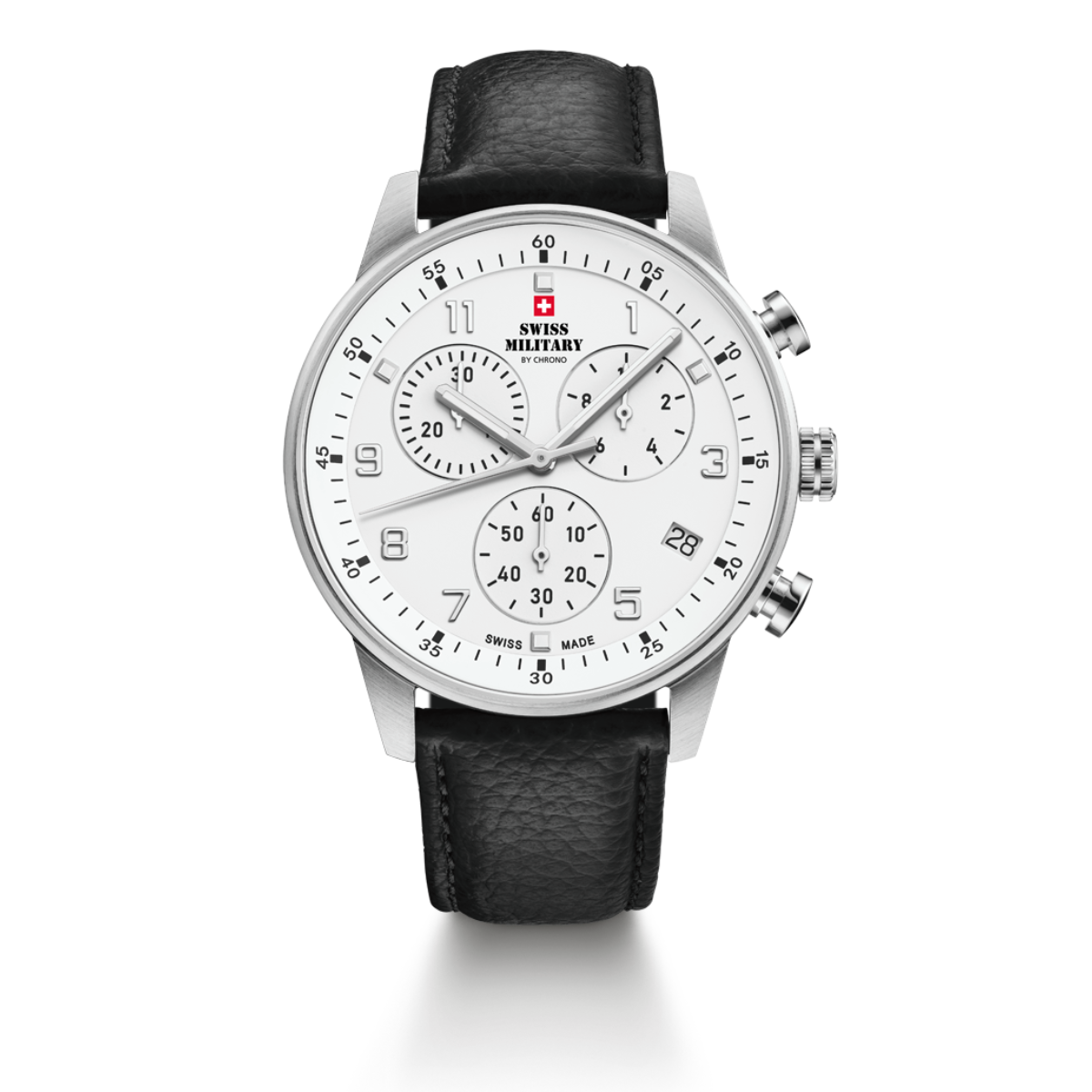 SWISS MILITARY Gent's White Dial Black Leather Strap Chronograph Dress Watch SM34114.09
